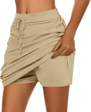 Women's Tennis Golf Skirts High Waisted with Pockets Drawstring Sports Running Skorts Workout Gym Outfits