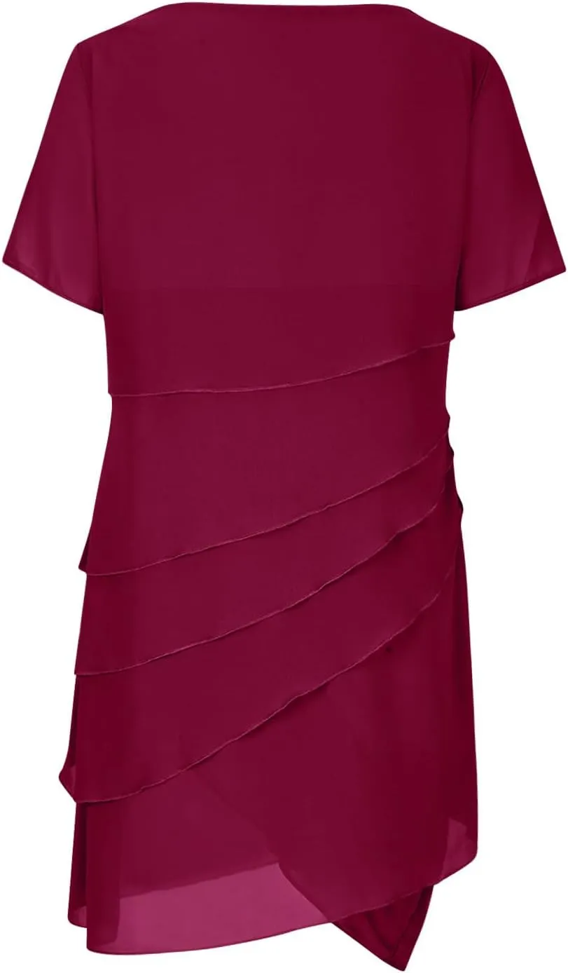 Women's Tiered Chiffon Dresses Pleated A Line Flowy Mini Dress Solid Color Long Dress Cocktail Party Evening Dresses