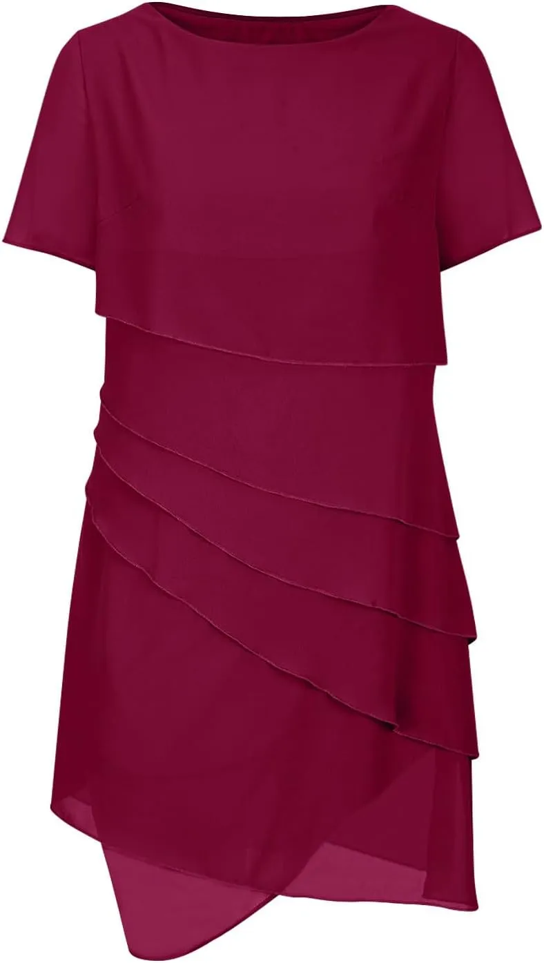 Women's Tiered Chiffon Dresses Pleated A Line Flowy Mini Dress Solid Color Long Dress Cocktail Party Evening Dresses