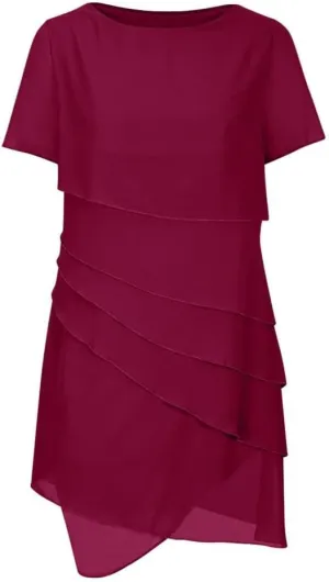 Women's Tiered Chiffon Dresses Pleated A Line Flowy Mini Dress Solid Color Long Dress Cocktail Party Evening Dresses