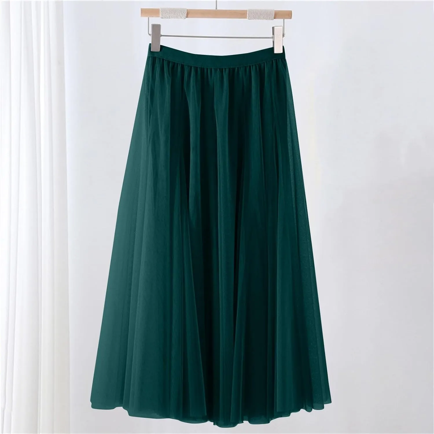 Womens Tulle Maxi Skirts Summer Party Solid Beach Elastic High Waist Pleated A-Line Flowy Swing Long Maxi Skirt