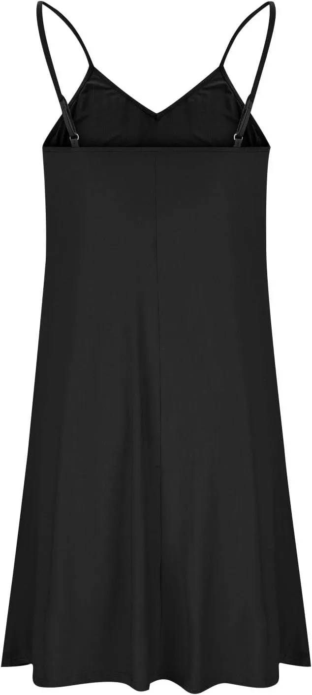 Womens V Neck Dresses Sexy Spaghetti Straps Summer Dresses Elegant Sleeveless Cami Dress Solid Color Petite Sundress