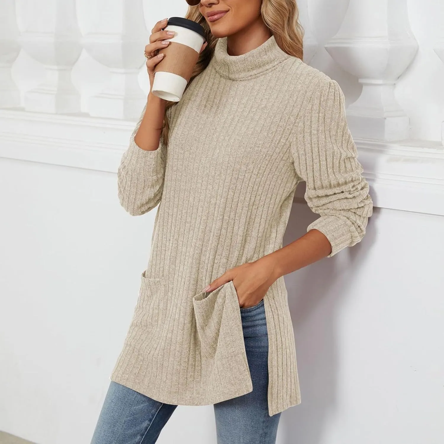 Womens V Neck Long Sleeve Shirts Casual Fall Tops Lightweight Tunic Sweaters Fashion Clothes 2024