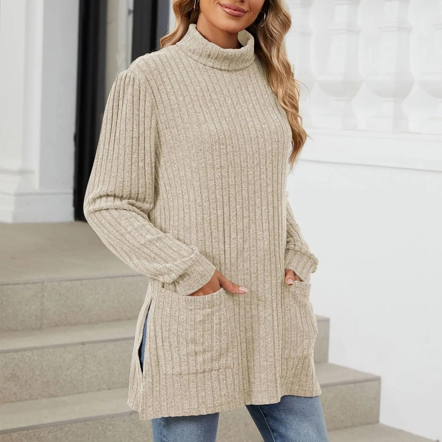 Womens V Neck Long Sleeve Shirts Casual Fall Tops Lightweight Tunic Sweaters Fashion Clothes 2024