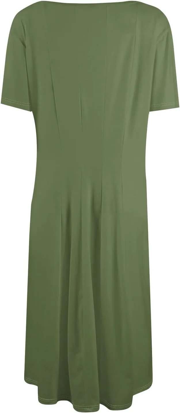 Women's Vacation Dresses 2025 Casual Loose Trendy Short Sleeve Round Neck Solid Color Gradient Midi Plus Size, S-3XL