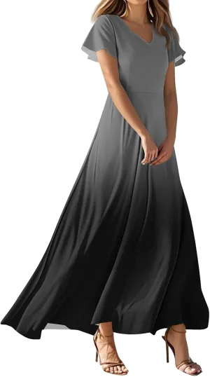 Women's Vacation Outfits Casual Loose Trendy Short Sleeve V-Neck Floral Printed Solid Beach Maxi Dresses, XS-2XL