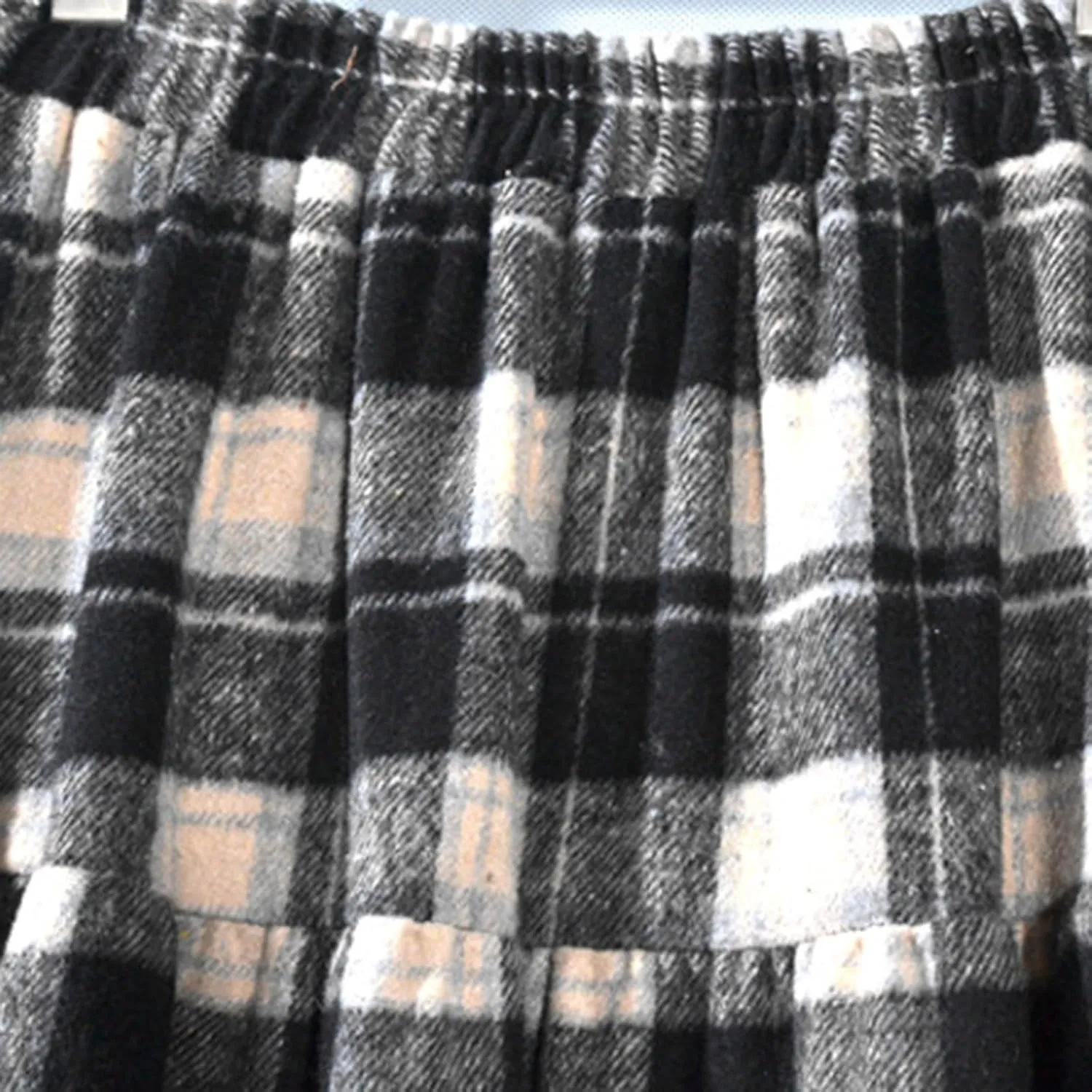 Women's Woolen Midi Skirts Vintage Plaid Elastic High Waist Pleated A-line Tartan Skirt Knee Length Pencil Skirt