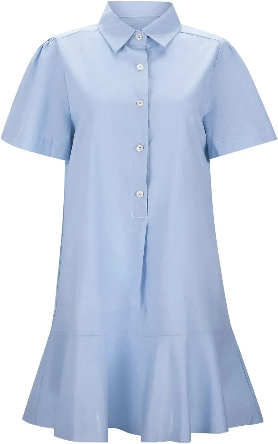 Work Dresses for Women 2025 Button Down Shirt Dress Short Sleeve Cotton Linen Ruffle Shift Mini Dresses