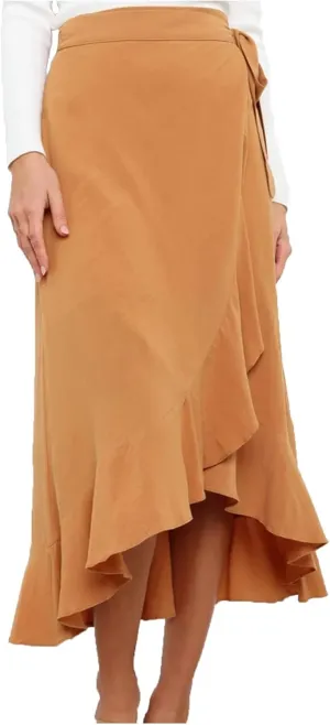 Wrap Skirts for Women Sexy Elegant Ruffle Asymmetrical Hem Maxi Skirts Summer Causal Solid Office Work Party Skirt