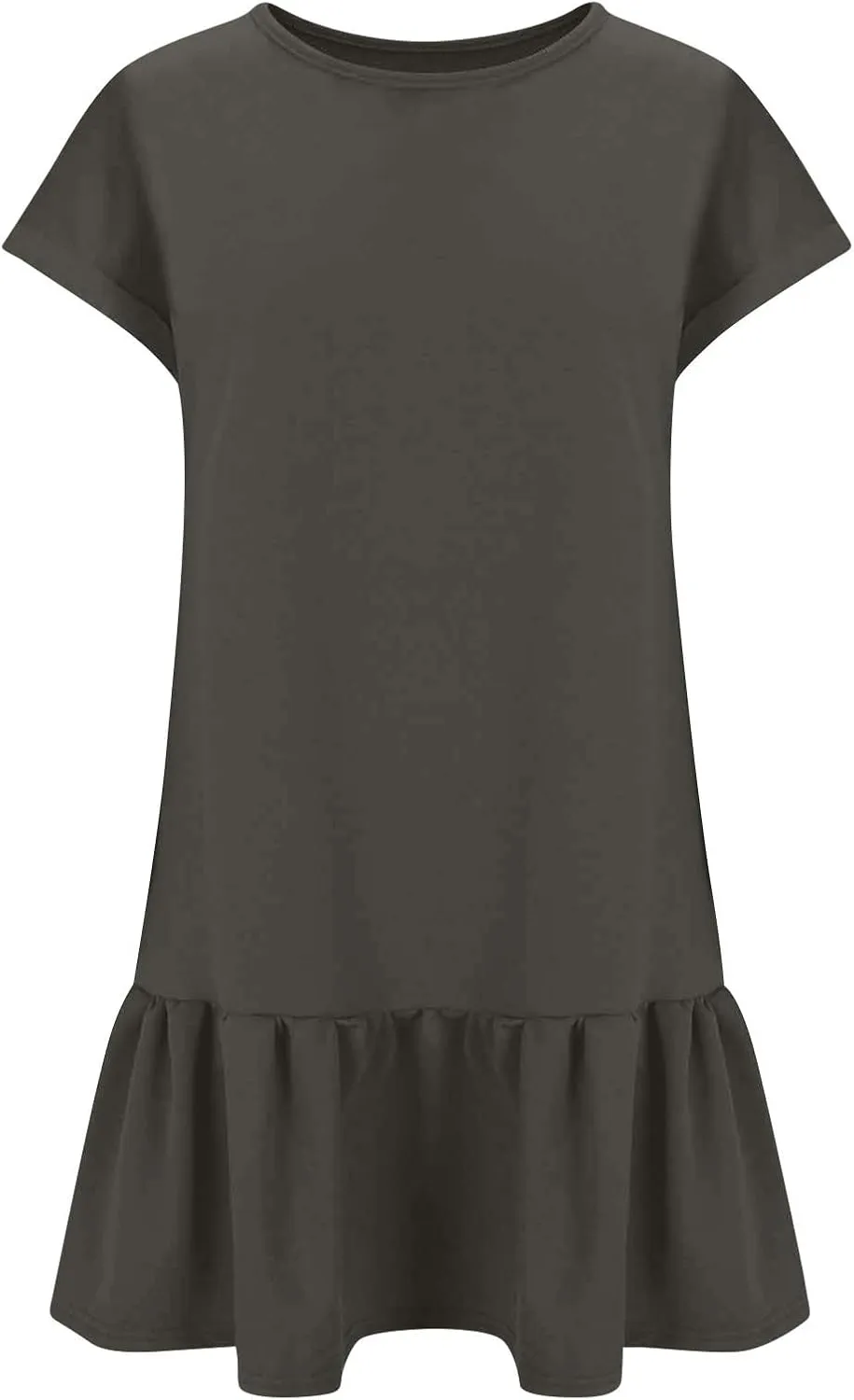yardsong Cap Sleeve Dress for Women Summer Trendy Round Neck Mini Dresses Casual Loose Ruffle Hem Flowy Tunic Dresses