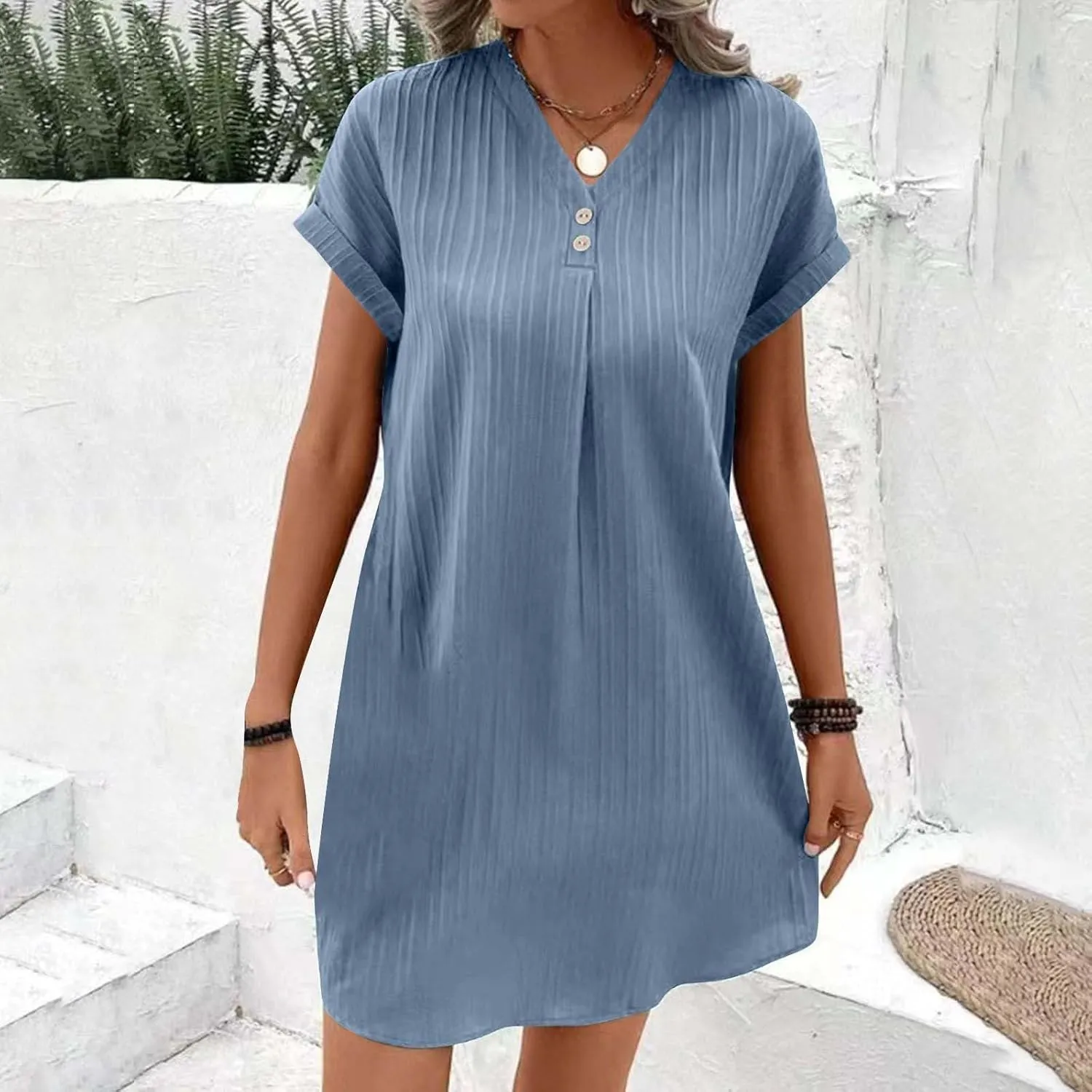 yardsong Summer Dresses for Women Trendy Short Sleeve V Neck Tshirt Dress Casual Loose Office Work Comfy Mini Dresses