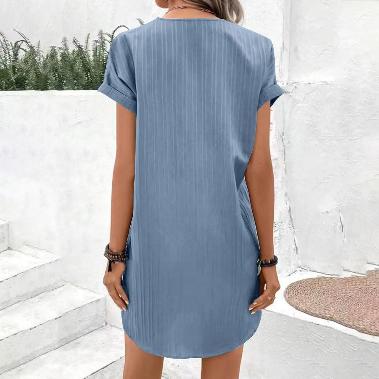 yardsong Summer Dresses for Women Trendy Short Sleeve V Neck Tshirt Dress Casual Loose Office Work Comfy Mini Dresses