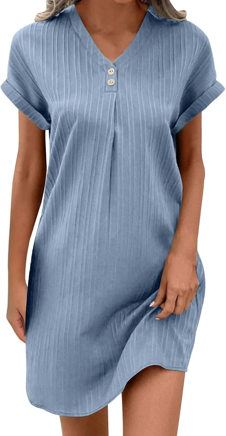 yardsong Summer Dresses for Women Trendy Short Sleeve V Neck Tshirt Dress Casual Loose Office Work Comfy Mini Dresses