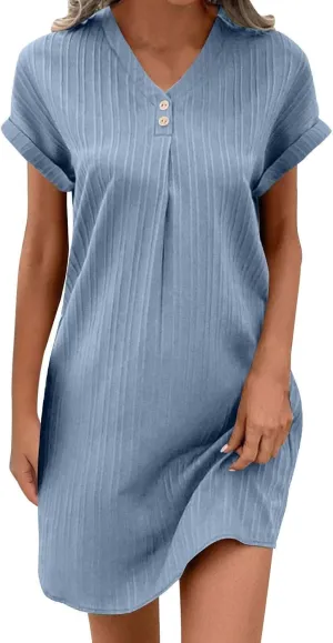 yardsong Summer Dresses for Women Trendy Short Sleeve V Neck Tshirt Dress Casual Loose Office Work Comfy Mini Dresses