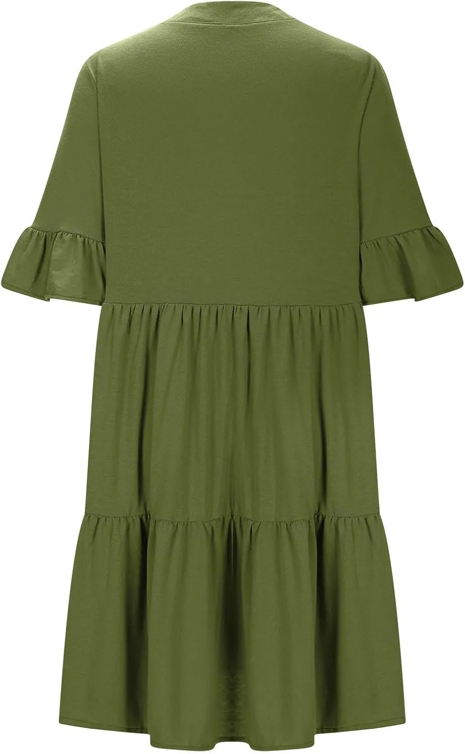 YRAETENM Summer Dresses for Women Ruffle Short Sleeve V Neck a Line Sundress Tiered Flowy Loose Mini Beach Dress with Pockets