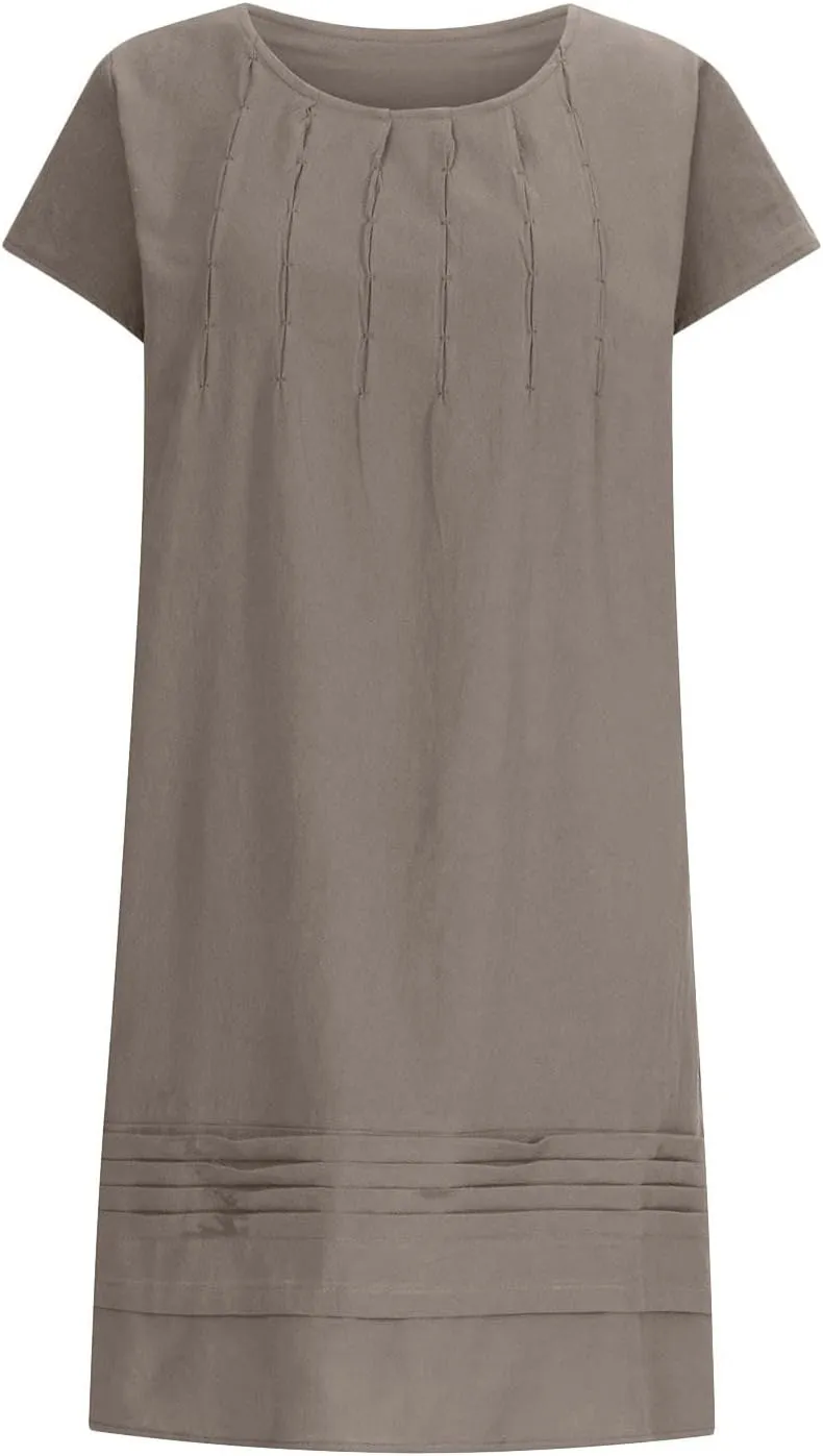 ZDRZK Midi Dresses for Women 2024 Casual Cotton Linen Summer Plus Size Sundresses Beach Vacation Loose Fit Flowy Dress