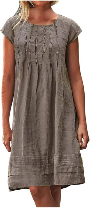 ZDRZK Midi Dresses for Women 2024 Casual Cotton Linen Summer Plus Size Sundresses Beach Vacation Loose Fit Flowy Dress