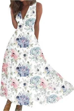 ZDRZK Women's Casual Dresses Sleeveless Wrapped Chest Maxi Dresses Marble Print Sexy Flowy Summer Dresses Trendy 2024