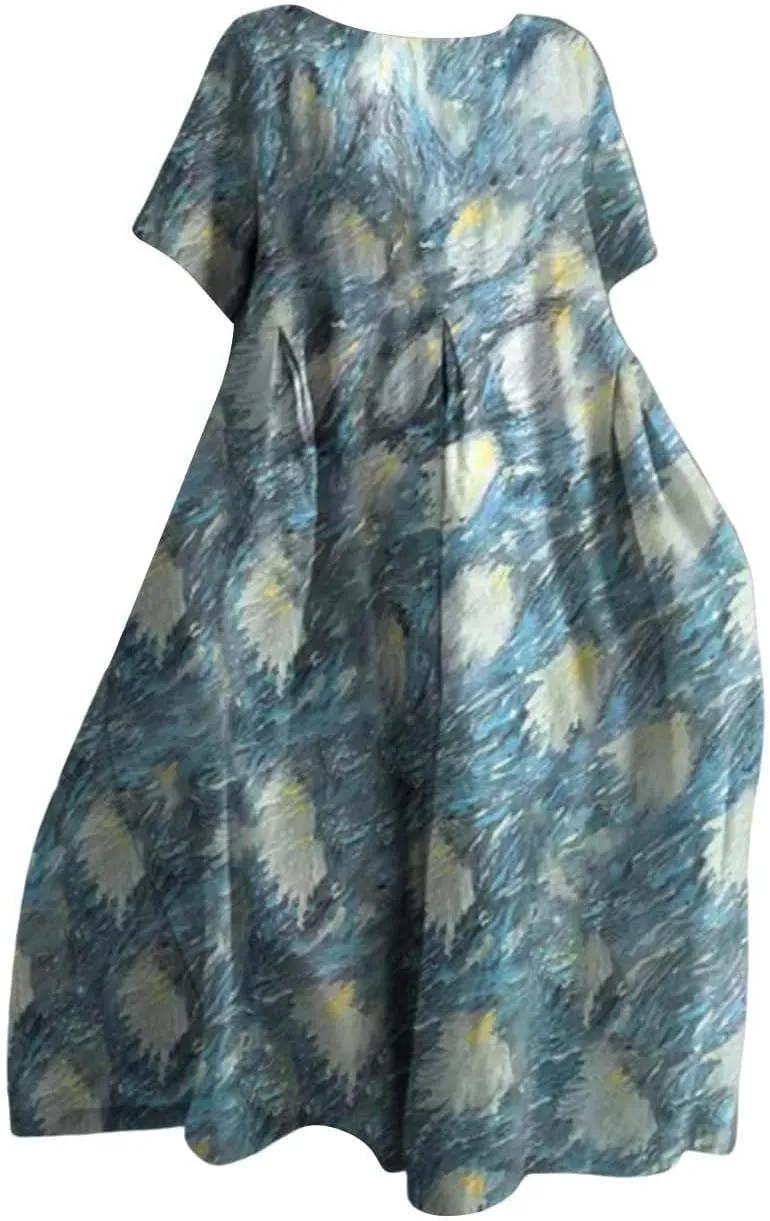 ZYXTIM Dresses for Women 2024 Casual Spring Floral Print Short Sleeve Summer Dresses Plus Size Tie Dye Fashion Maxi Dress