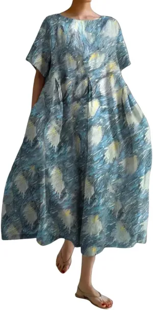 ZYXTIM Dresses for Women 2024 Casual Spring Floral Print Short Sleeve Summer Dresses Plus Size Tie Dye Fashion Maxi Dress