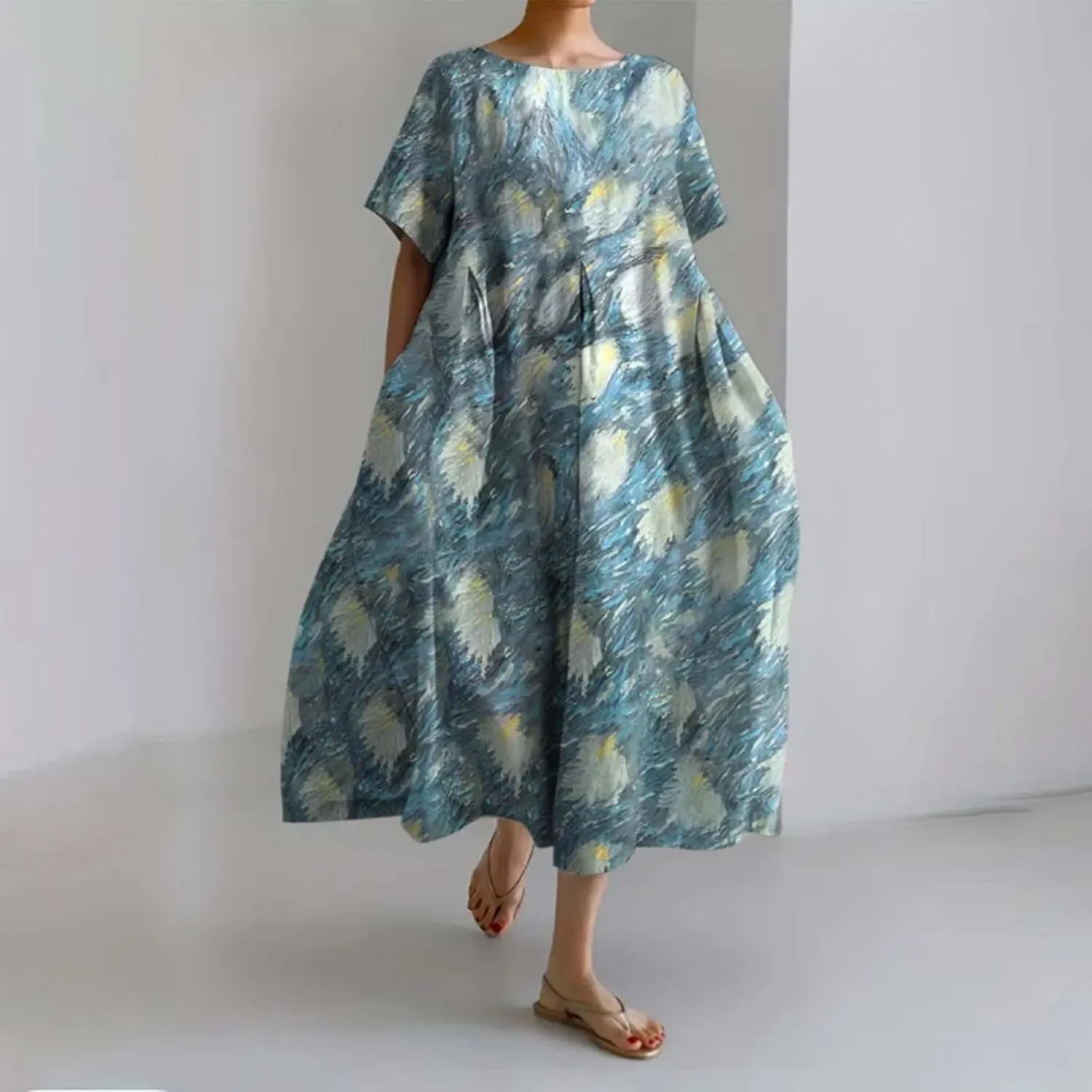 ZYXTIM Dresses for Women 2024 Casual Spring Floral Print Short Sleeve Summer Dresses Plus Size Tie Dye Fashion Maxi Dress